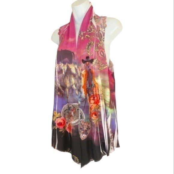 Vintage Boho Western Cowgirl Horse Crochet Vest Medium - Picture 4 of 8